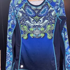 Athleta Blue and Green Paisley Long Sleeve Top